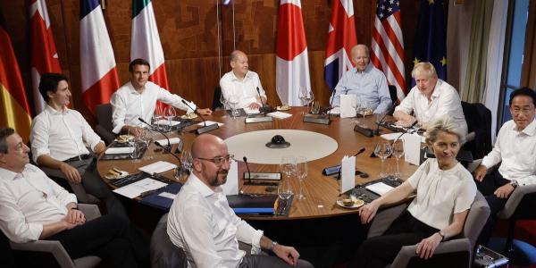 Une réunion du G7 au château d'Elmau à Kruen, en Allemagne, le 26 juin 2022. AP - Markus Schreiber