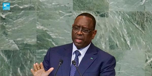 Le président du Sénégal et président de l'Union africaine Macky Sall lors de  l'ouverture de la 77ème session de l'Assemblée générale de l'ONU 
