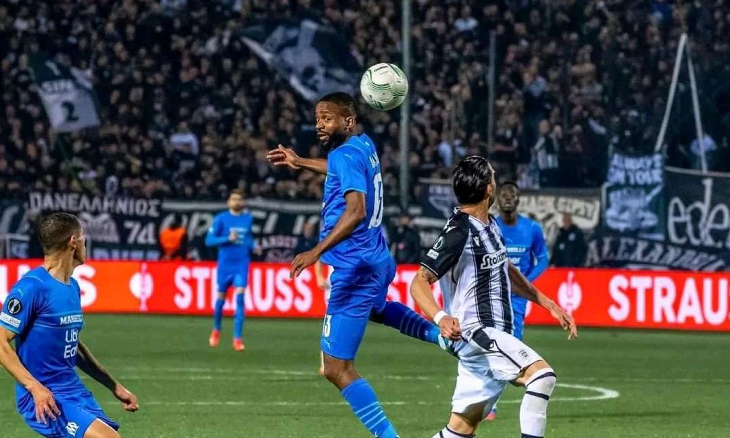 Cédric Bakambu lors du match retour Marseille contre Paok 
