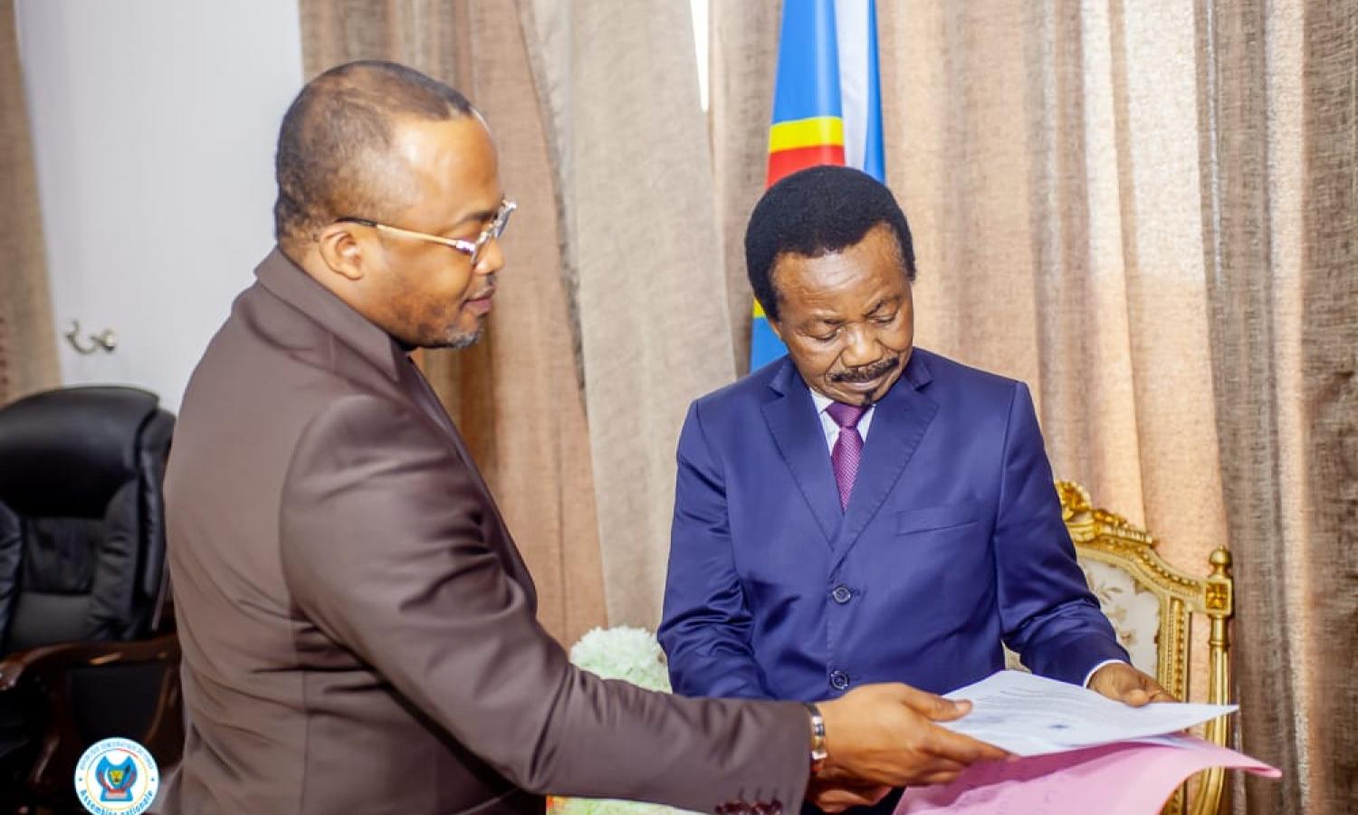 La rencontre entre le président de l'Assemblée nationale Christophe Mboso et l'évêque général de l'Église de réveil du Congo Dodo Kamba 