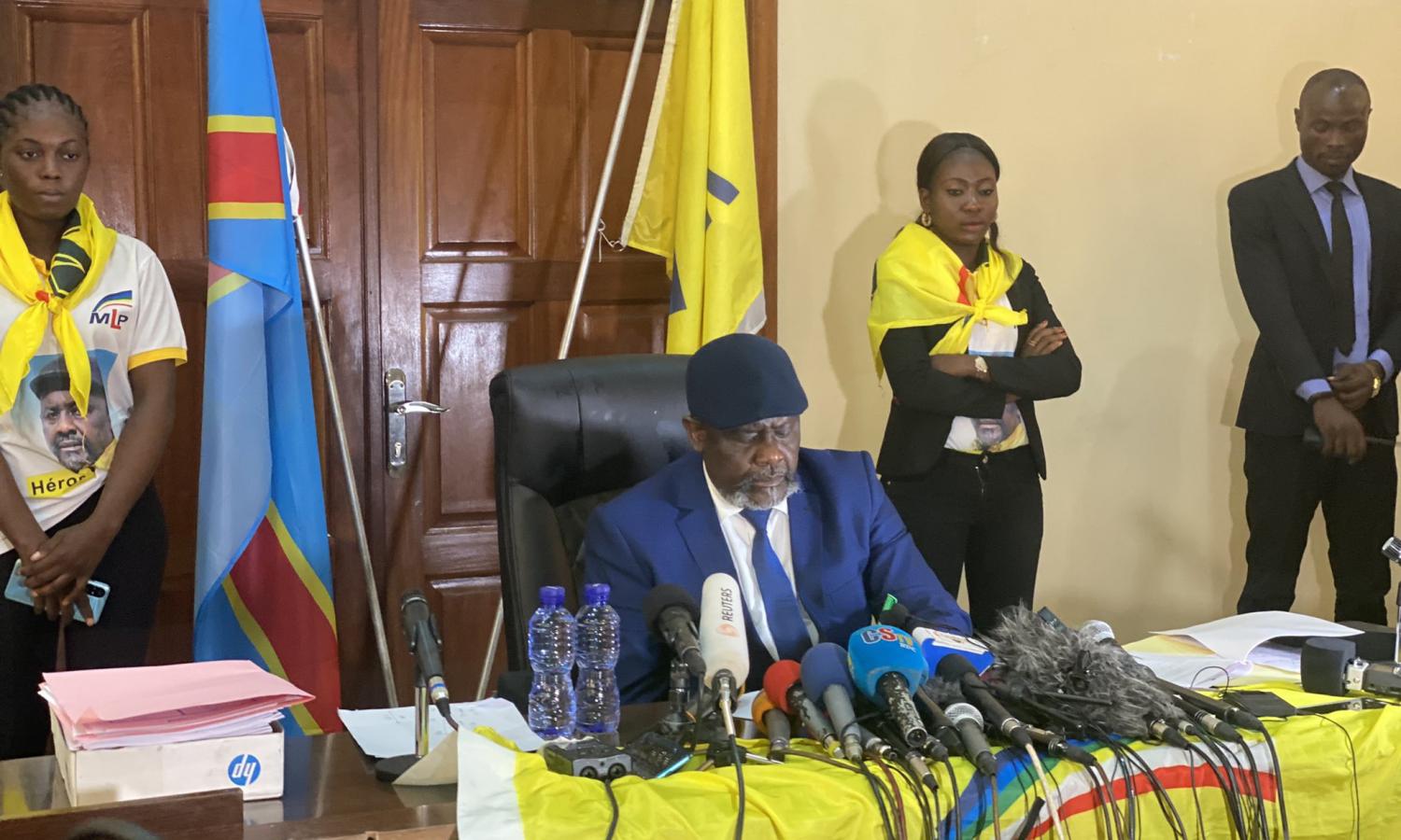 L'opposant Franck Diongo lors d'un point de presse à Kinshasa 